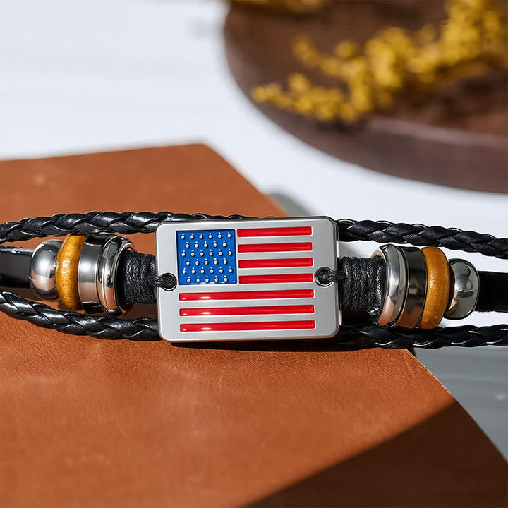 Vintage-Armband aus Leder mit verstellbarem Druckknopfverschluss und USA-Flagge - image 4