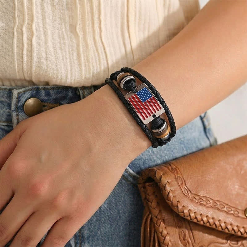 Vintage-Armband aus Leder mit verstellbarem Druckknopfverschluss und USA-Flagge - image 1