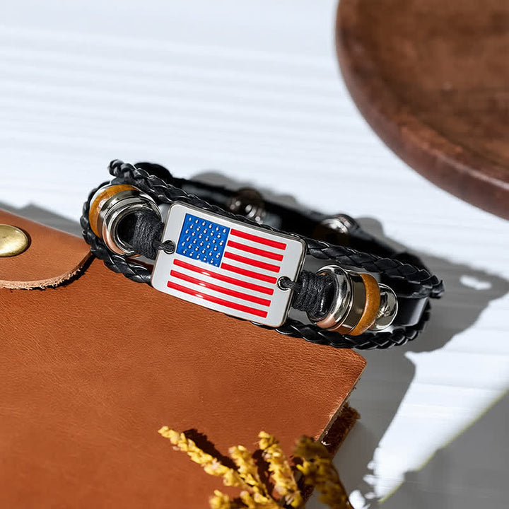Vintage-Armband aus Leder mit verstellbarem Druckknopfverschluss und USA-Flagge - image 3
