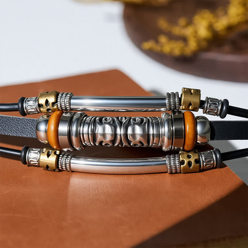Punk Retro hohles Armband aus Legierungsperlen und Leder, mehrsträngig - image 6