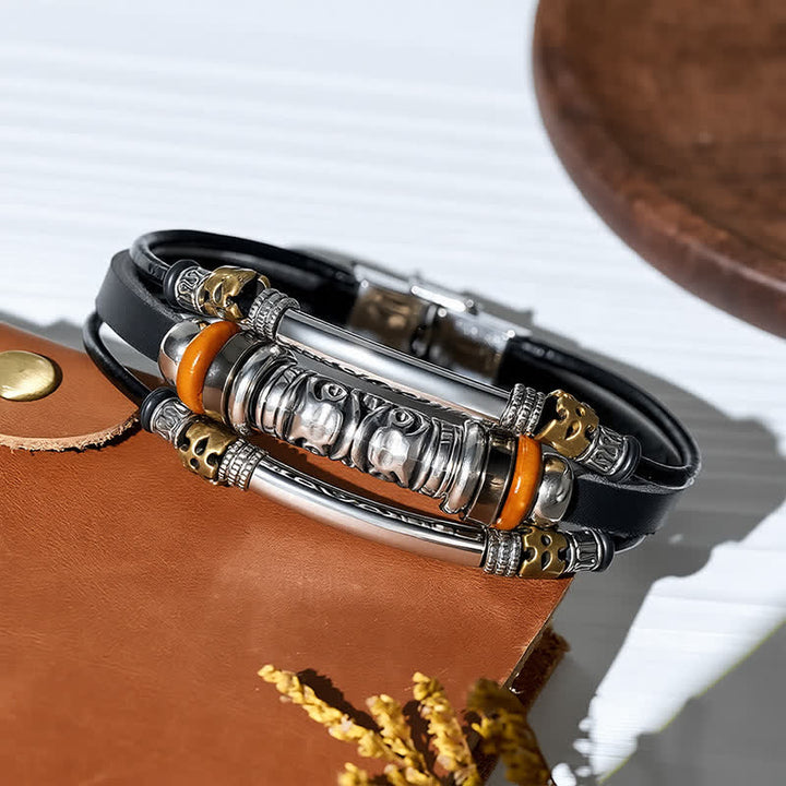 Punk Retro hohles Armband aus Legierungsperlen und Leder, mehrsträngig - image 3