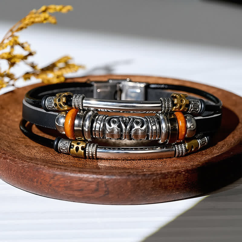 Punk Retro hohles Armband aus Legierungsperlen und Leder, mehrsträngig - image 4