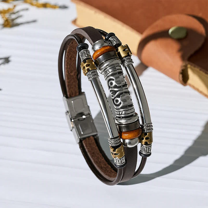 Punk Retro hohles Armband aus Legierungsperlen und Leder, mehrsträngig - Kaffee - image 7