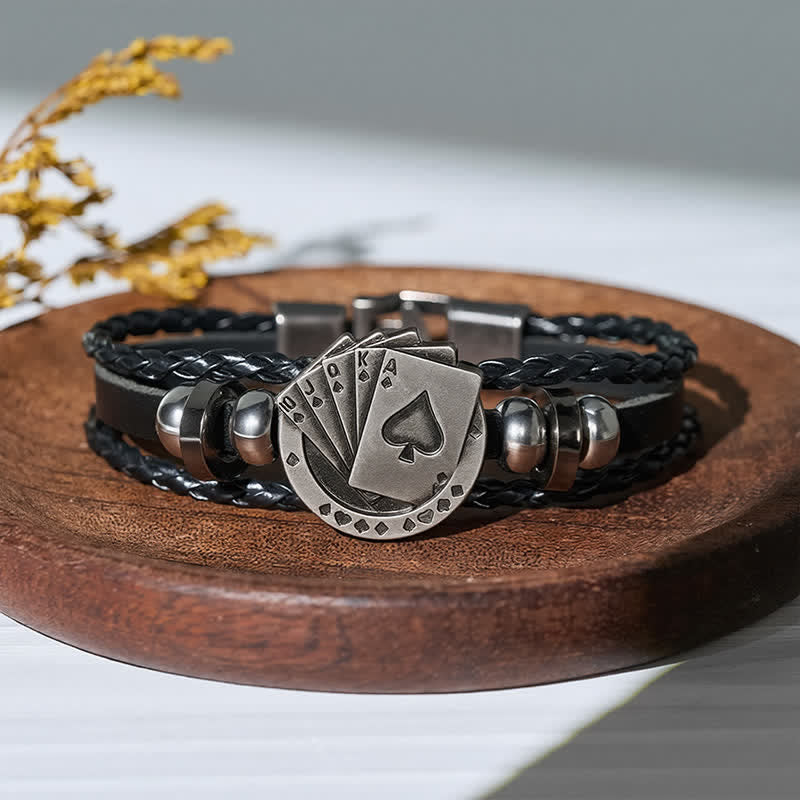 Lederarmband mit Royal Flush Poker-Spielkarten - Schwarz - image 0