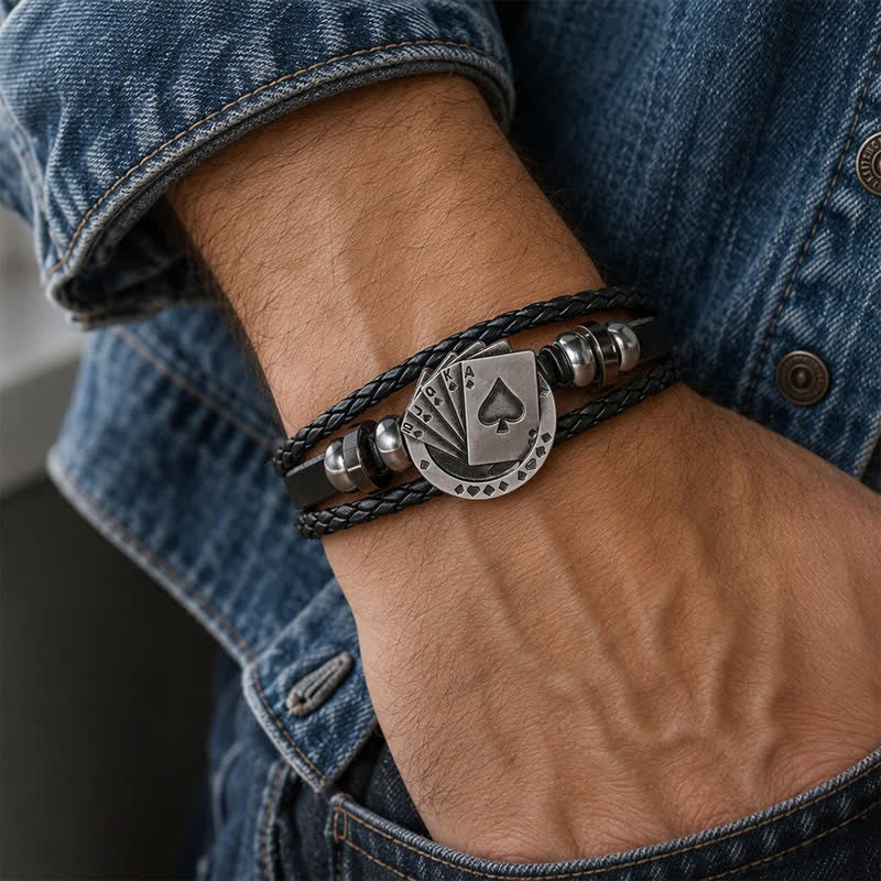 Lederarmband mit Royal Flush Poker-Spielkarten - image 1