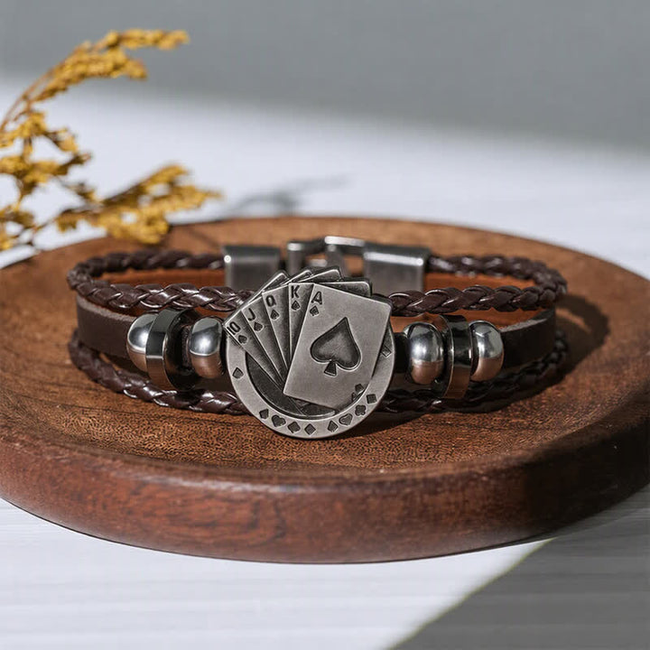 Lederarmband mit Royal Flush Poker-Spielkarten - Braun - image 6