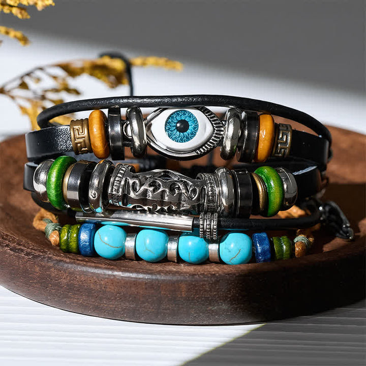 Bohemian Mehrlagiges Vintage-Ethno-Stapelarmband aus Leder - Stil Nr. 2 - image 3
