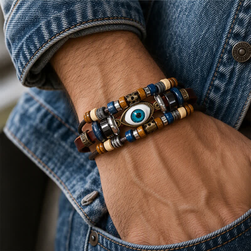 Bohemian Mehrlagiges Vintage-Ethno-Stapelarmband aus Leder - image 7