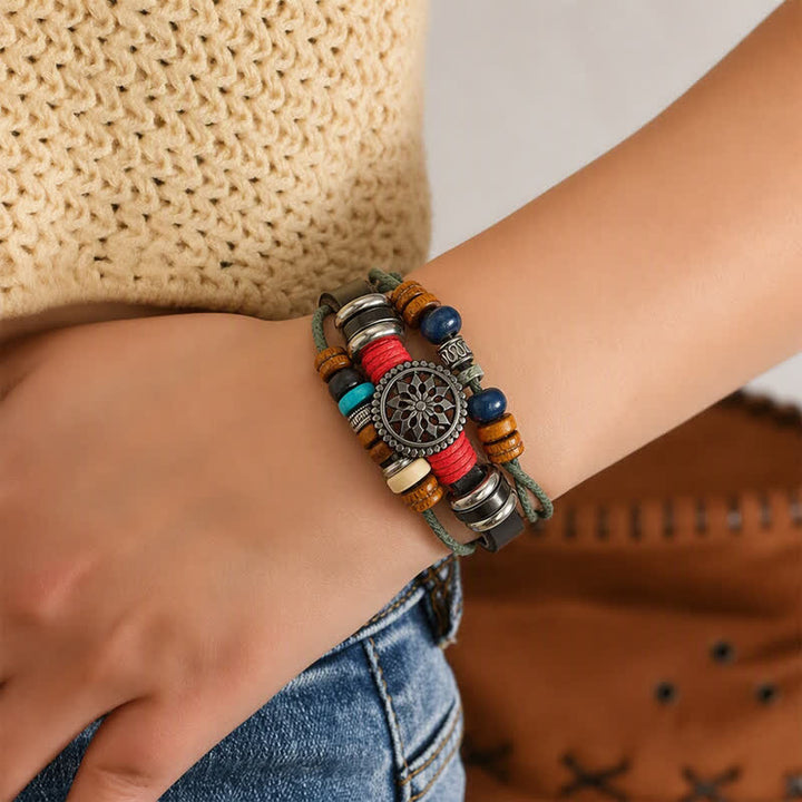 Bohemian Mehrlagiges Vintage-Ethno-Stapelarmband aus Leder - image 2