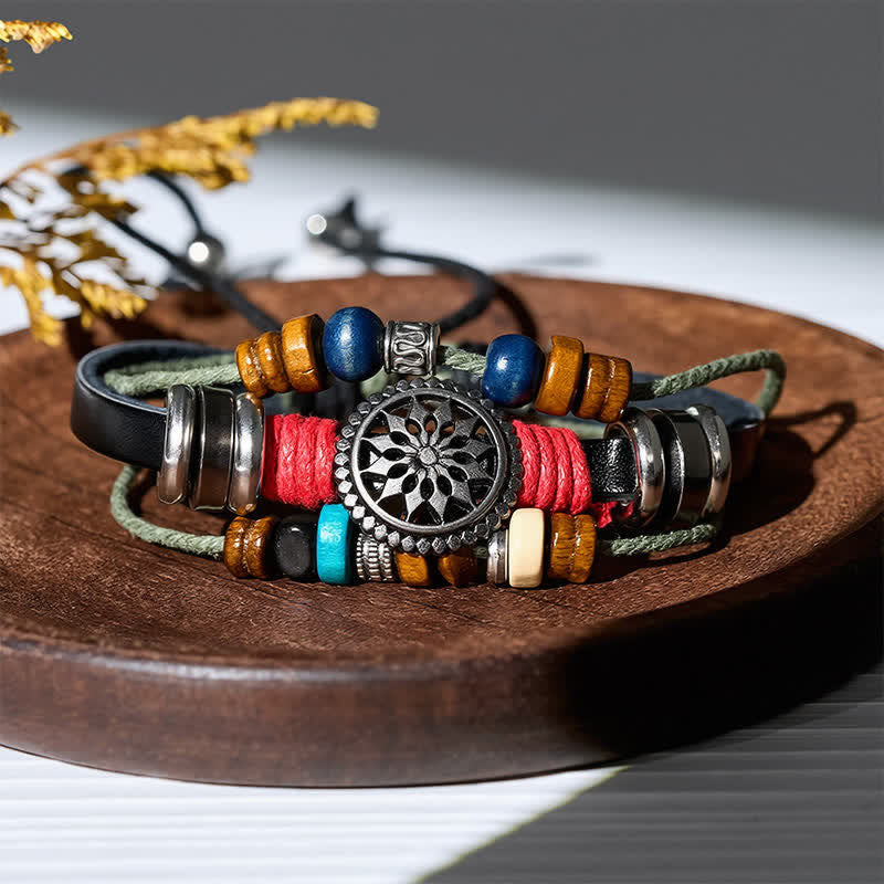 Bohemian Mehrlagiges Vintage-Ethno-Stapelarmband aus Leder - Stil Nr. 1 - image 0