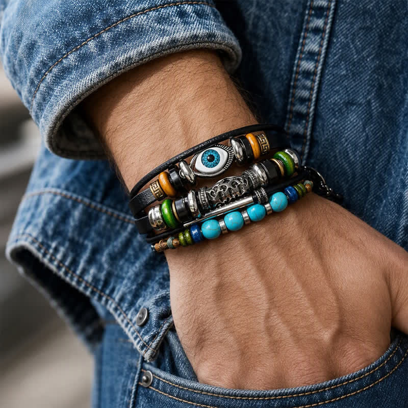 Bohemian Mehrlagiges Vintage-Ethno-Stapelarmband aus Leder - image 4