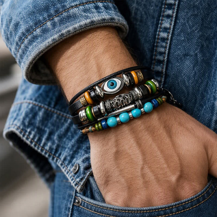 Bohemian Mehrlagiges Vintage-Ethno-Stapelarmband aus Leder - image 4