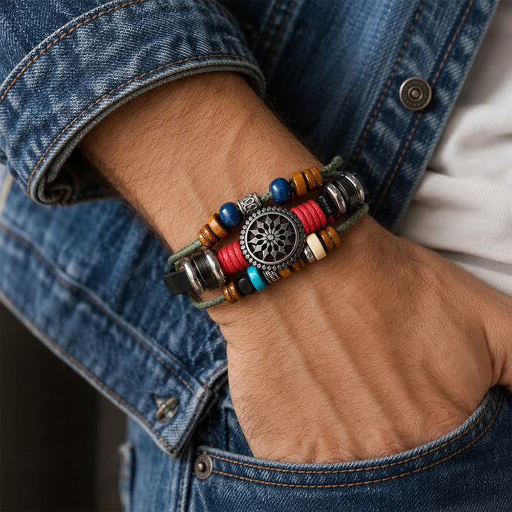 Bohemian Mehrlagiges Vintage-Ethno-Stapelarmband aus Leder - image 1