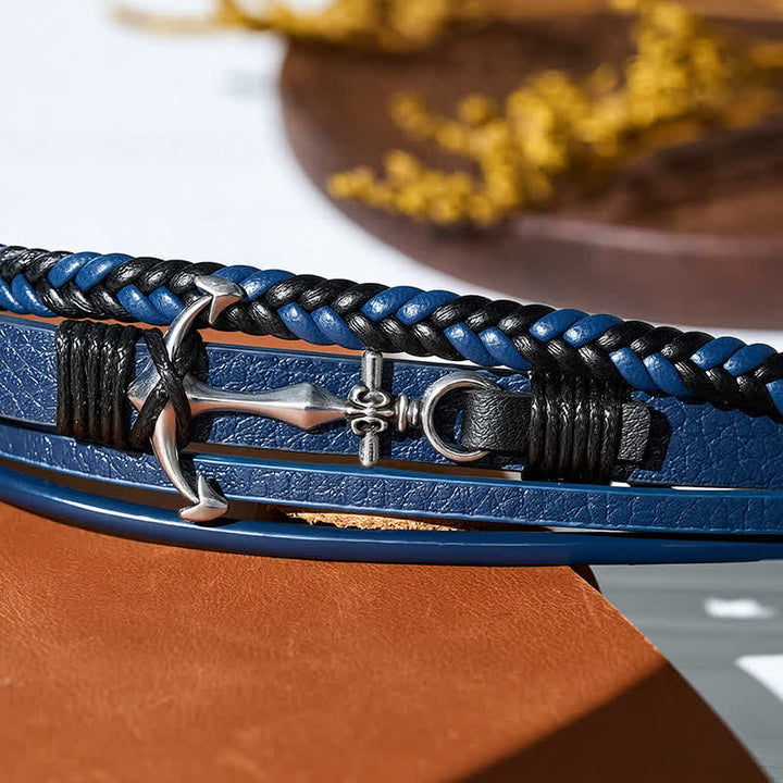 Nautisches Anker-Lederarmband mit verstellbarem Druckknopf - image 7