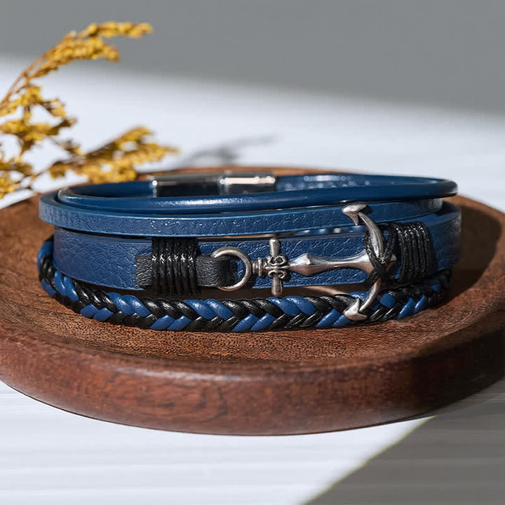Nautisches Anker-Lederarmband mit verstellbarem Druckknopf - image 4