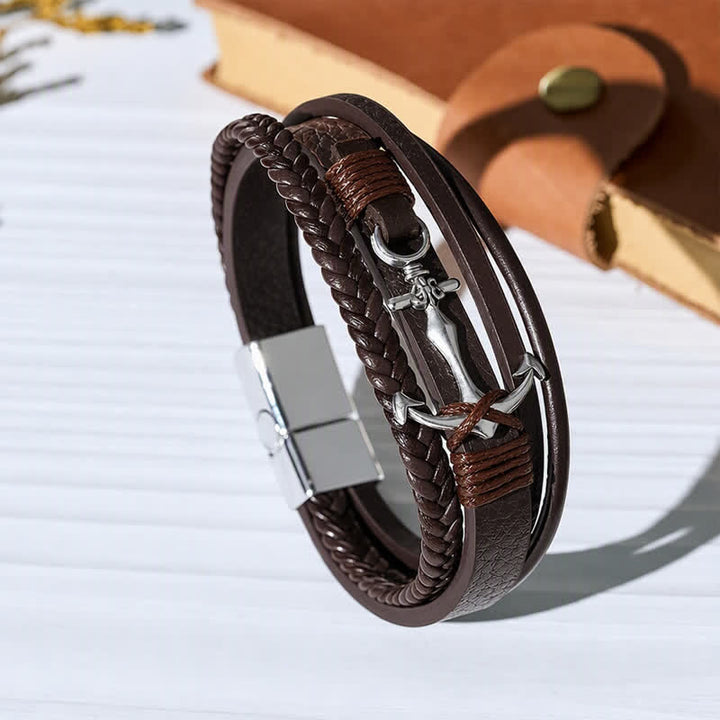 Nautisches Anker-Lederarmband mit verstellbarem Druckknopf - Kaffee - image 0