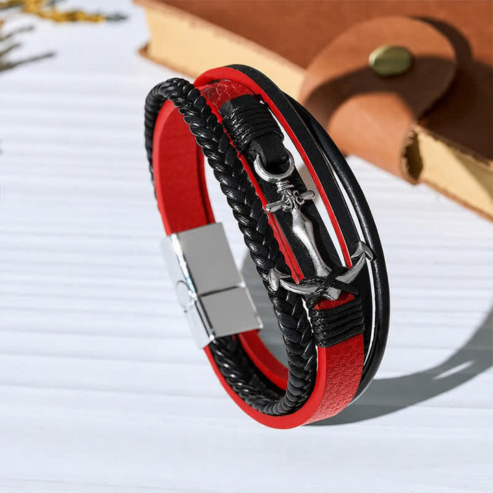 Nautisches Anker-Lederarmband mit verstellbarem Druckknopf - Rot - image 9