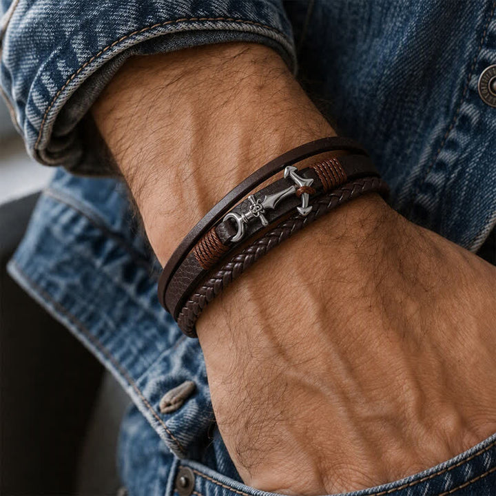 Nautisches Anker-Lederarmband mit verstellbarem Druckknopf - image 2