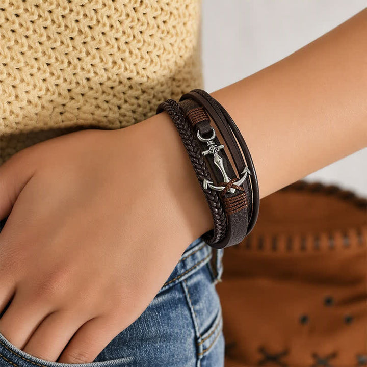 Nautisches Anker-Lederarmband mit verstellbarem Druckknopf - image 1