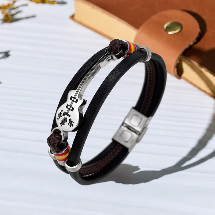 Verstellbares Lederarmband mit Akustikgitarren-Anhänger im Punkrock-Stil - Schwarz - image 0