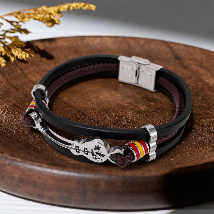 Verstellbares Lederarmband mit Akustikgitarren-Anhänger im Punkrock-Stil - image 3