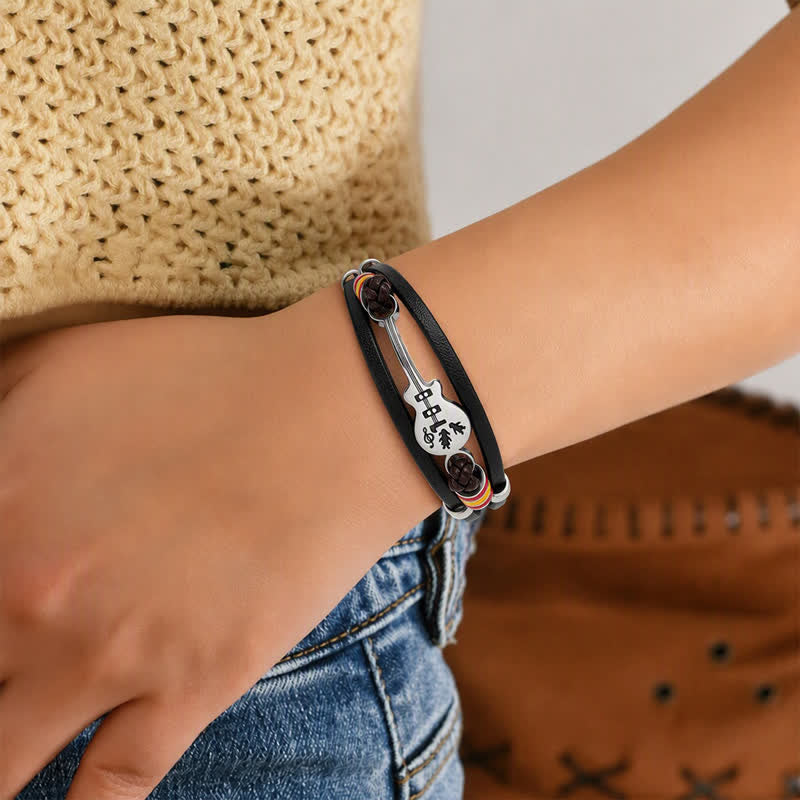 Verstellbares Lederarmband mit Akustikgitarren-Anhänger im Punkrock-Stil - image 2