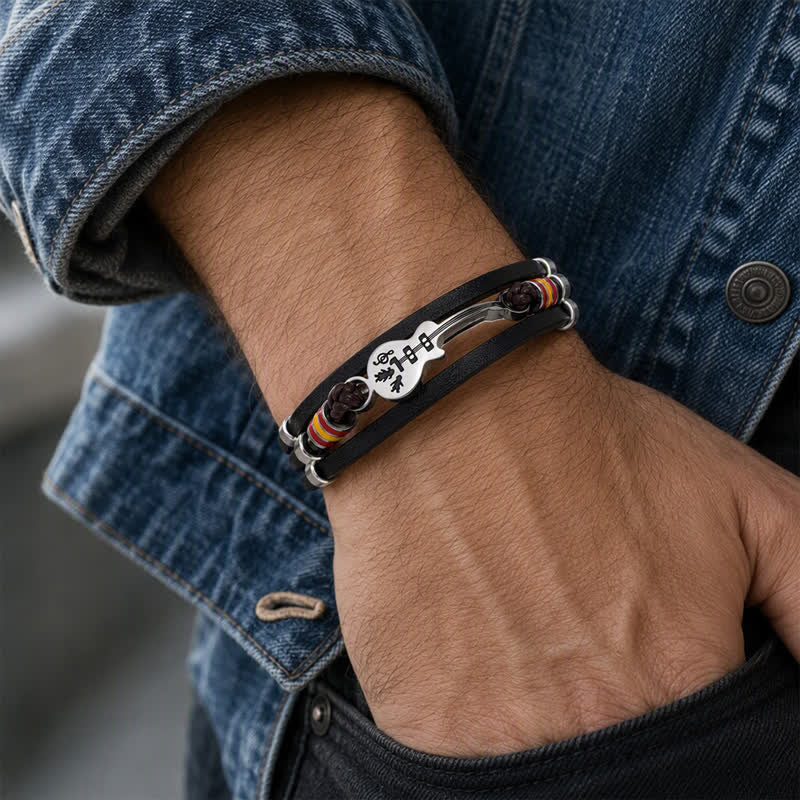 Verstellbares Lederarmband mit Akustikgitarren-Anhänger im Punkrock-Stil - image 1