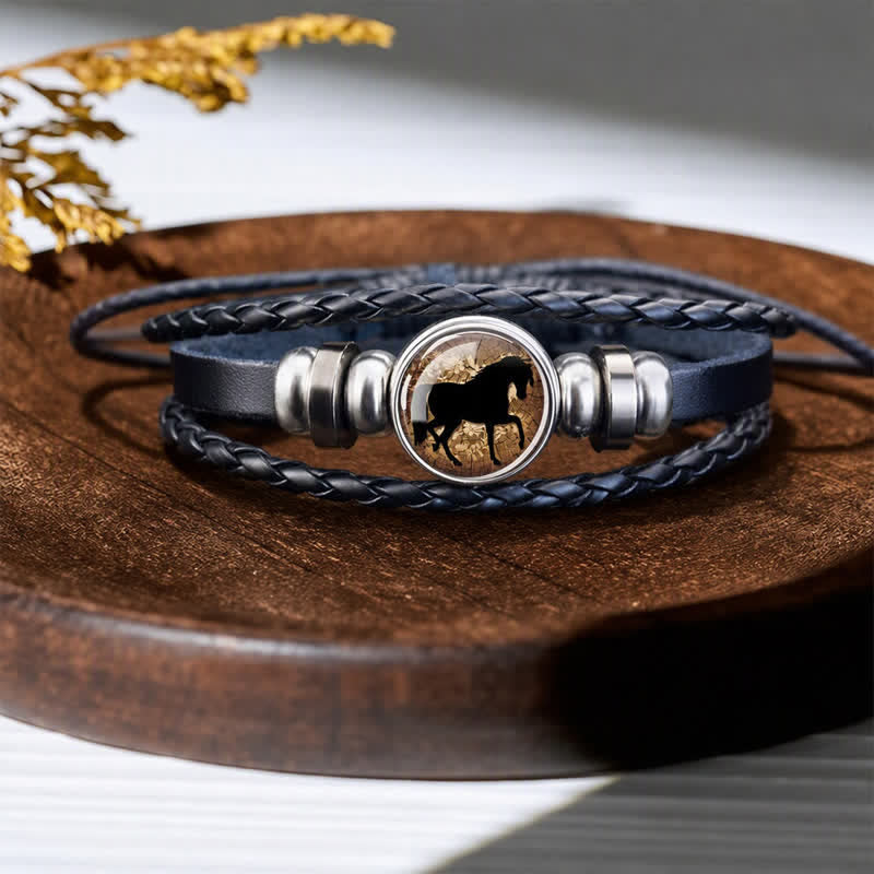 Armband mit Pferdekopfanhänger aus Glasperlen, verstellbar, aus Leder - Schwarzes Pferd - image 3