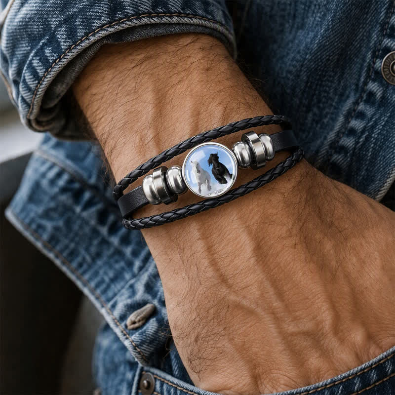 Armband mit Pferdekopfanhänger aus Glasperlen, verstellbar, aus Leder - image 1