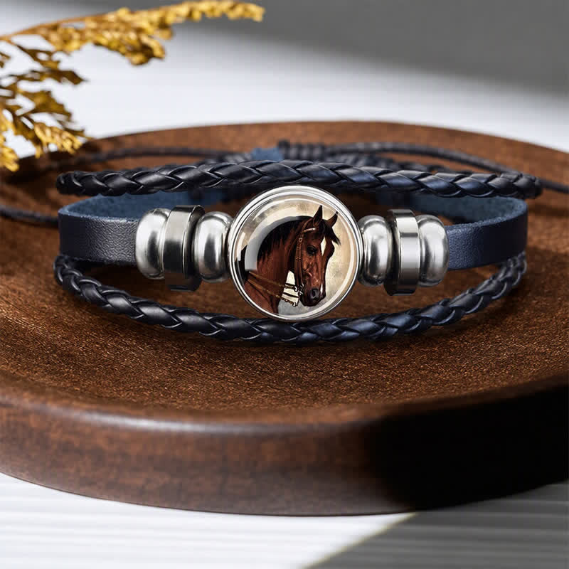 Armband mit Pferdekopfanhänger aus Glasperlen, verstellbar, aus Leder - Pferdekopf - image 4