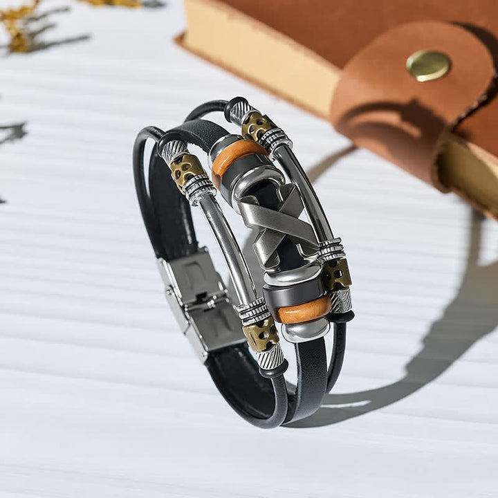 Vintage Punk Edelstahl-Uhrenschließe, Armband aus Leder - Schwarz - image 3