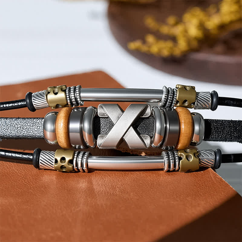 Vintage Punk Edelstahl-Uhrenschließe, Armband aus Leder - image 7
