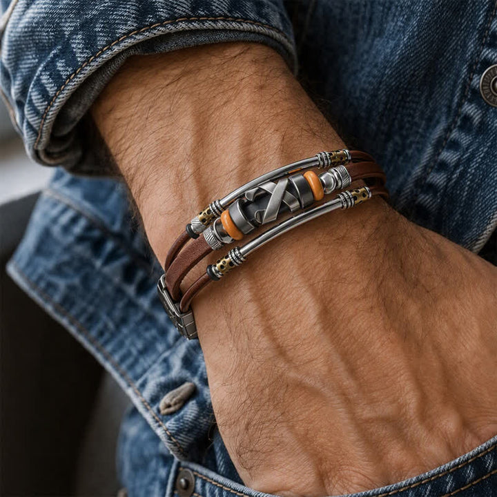 Vintage Punk Edelstahl-Uhrenschließe, Armband aus Leder - image 1