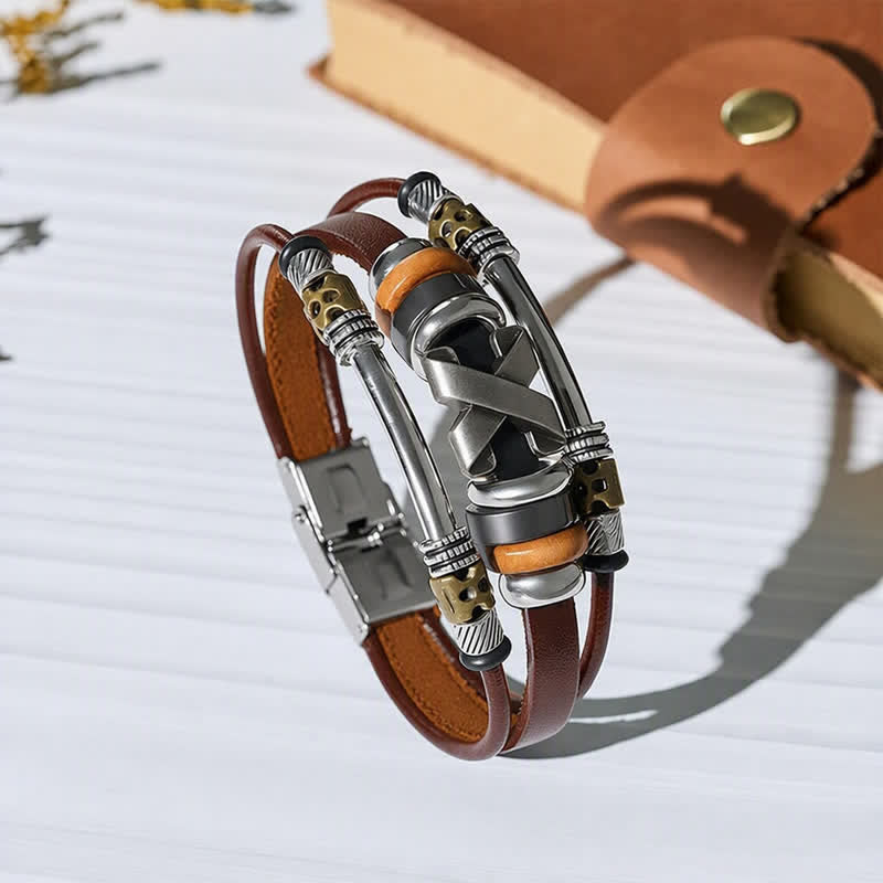Vintage Punk Edelstahl-Uhrenschließe, Armband aus Leder - Braun - image 0