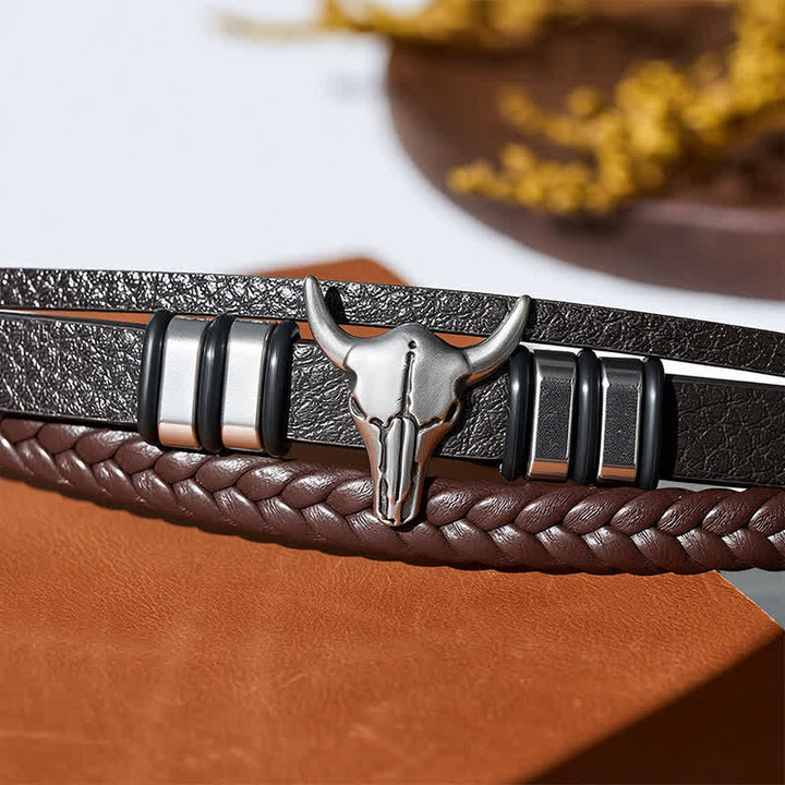 Western Cowboy Stierkopf Mehrlagiges geflochtenes Lederarmband - image 6