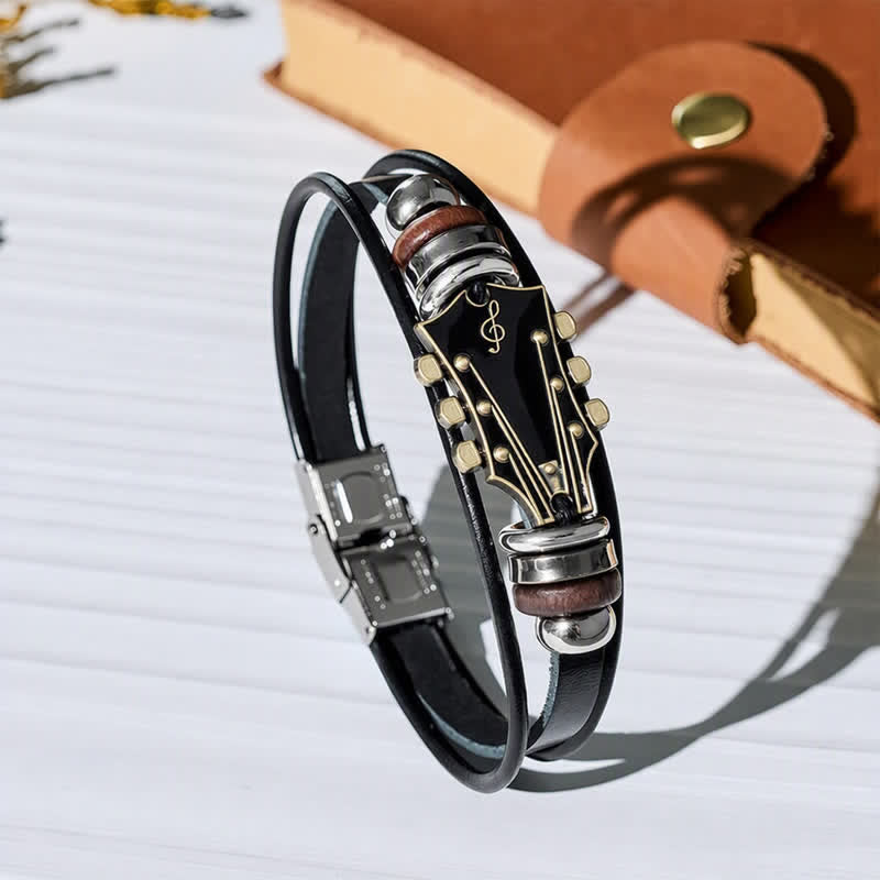 Armband aus Leder für E-Gitarrenkopf aus einer Legierung - Schwarz - image 0