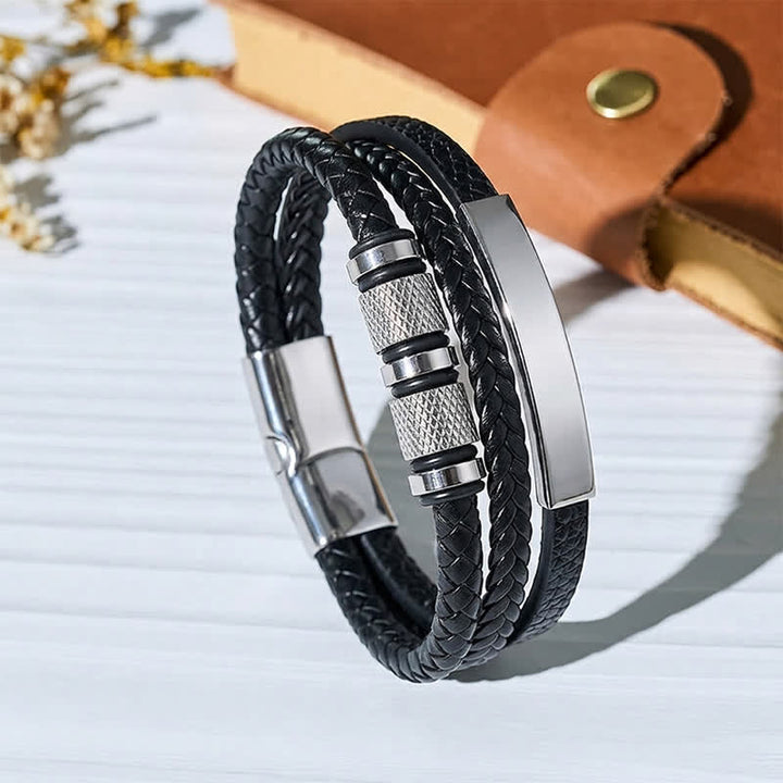 Minimalistisches geometrisches mehrsträngiges geflochtenes Lederarmband - Silber - image 8