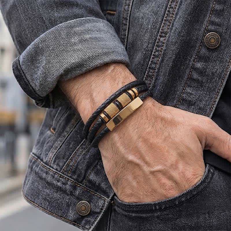 Minimalistisches geometrisches mehrsträngiges geflochtenes Lederarmband - image 1