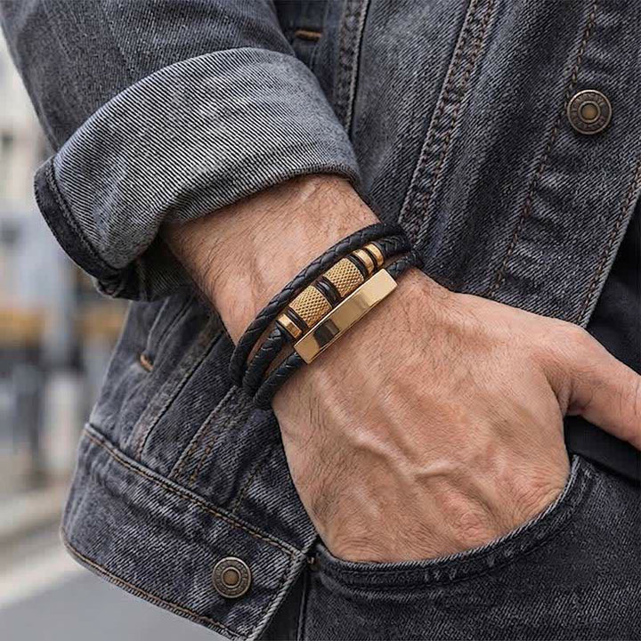 Minimalistisches geometrisches mehrsträngiges geflochtenes Lederarmband - image 1