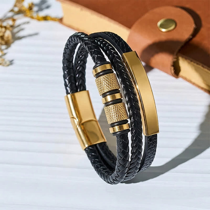 Minimalistisches geometrisches mehrsträngiges geflochtenes Lederarmband - Gold - image 0