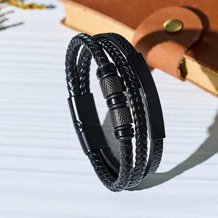 Minimalistisches geometrisches mehrsträngiges geflochtenes Lederarmband - Schwarz - image 3
