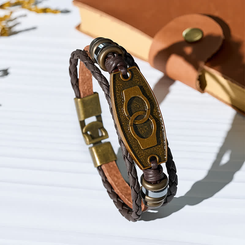 Antikes bronzefarbenes Vintage-Armband aus mehrlagigem geflochtenem Leder - Handschellen - image 3