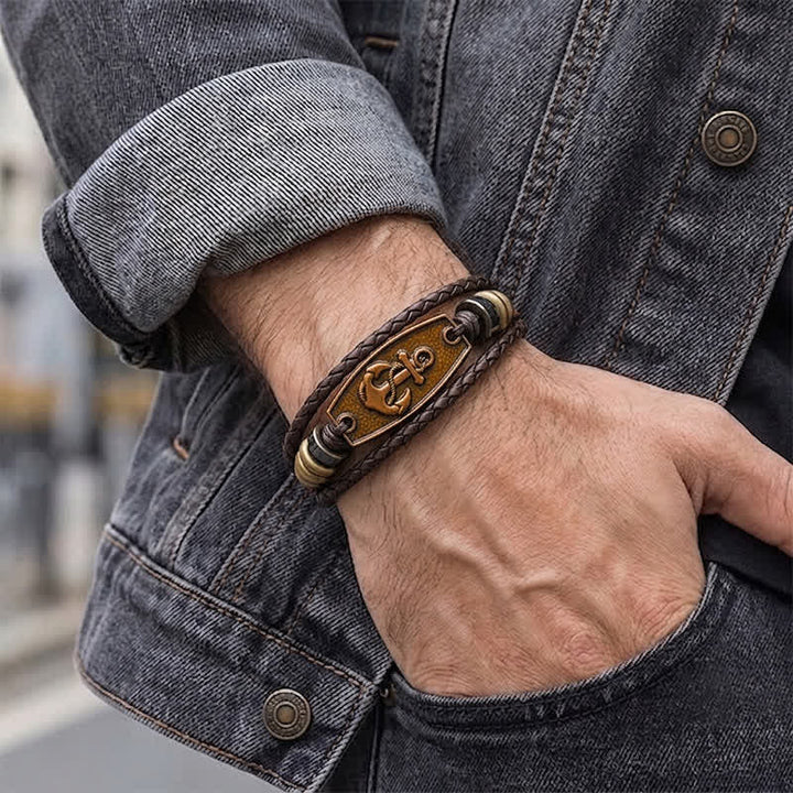 Antikes bronzefarbenes Vintage-Armband aus mehrlagigem geflochtenem Leder - image 2