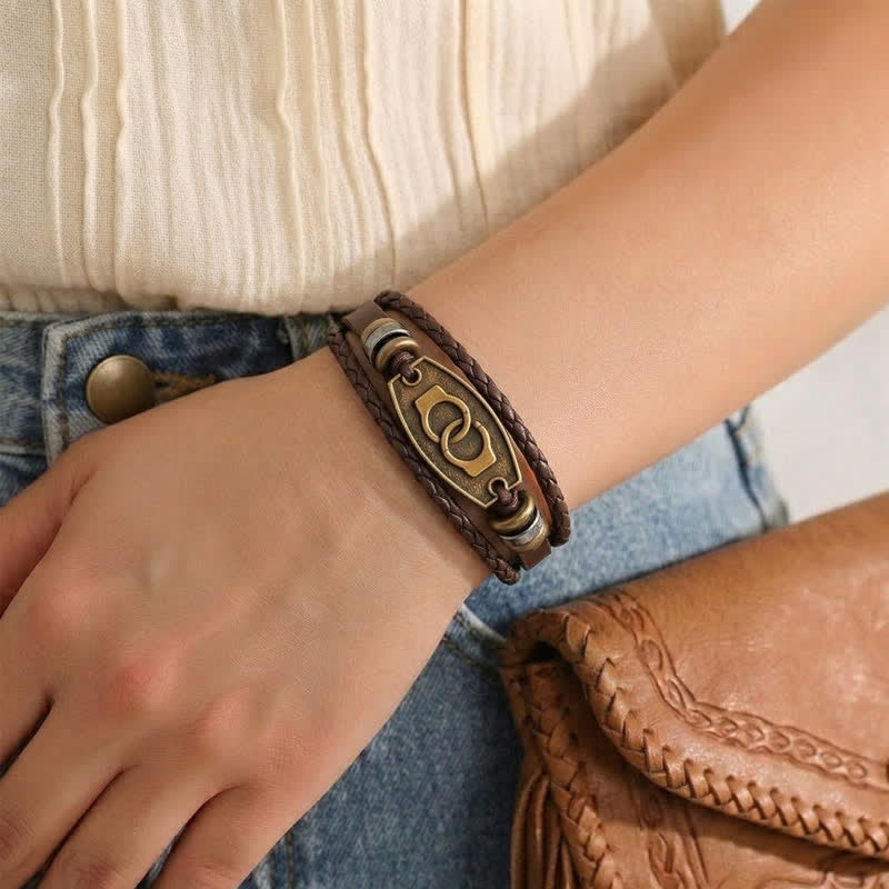Antikes bronzefarbenes Vintage-Armband aus mehrlagigem geflochtenem Leder - image 5