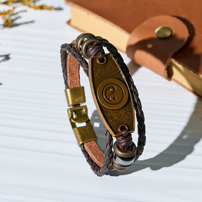 Antikes bronzefarbenes Vintage-Armband aus mehrlagigem geflochtenem Leder - Acht Diagramme - image 7