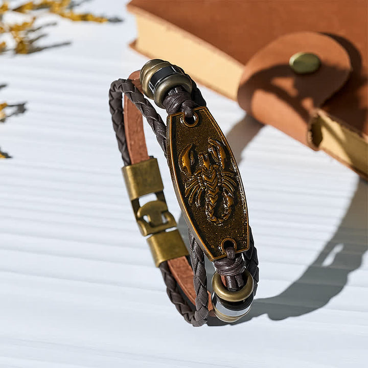 Antikes bronzefarbenes Vintage-Armband aus mehrlagigem geflochtenem Leder - Skorpion - image 6