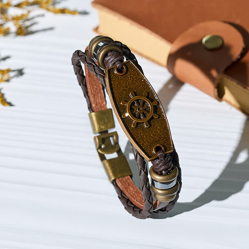 Antikes bronzefarbenes Vintage-Armband aus mehrlagigem geflochtenem Leder - Ruder - image 8
