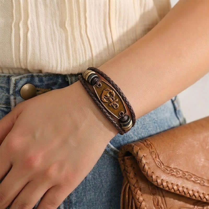 Antikes bronzefarbenes Vintage-Armband aus mehrlagigem geflochtenem Leder - image 1