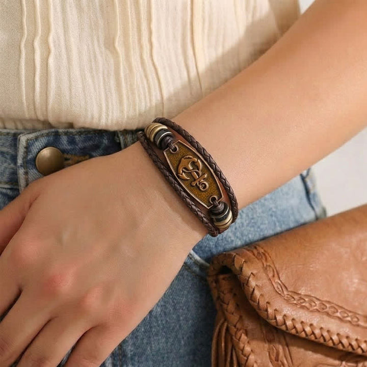 Antikes bronzefarbenes Vintage-Armband aus mehrlagigem geflochtenem Leder - image 1