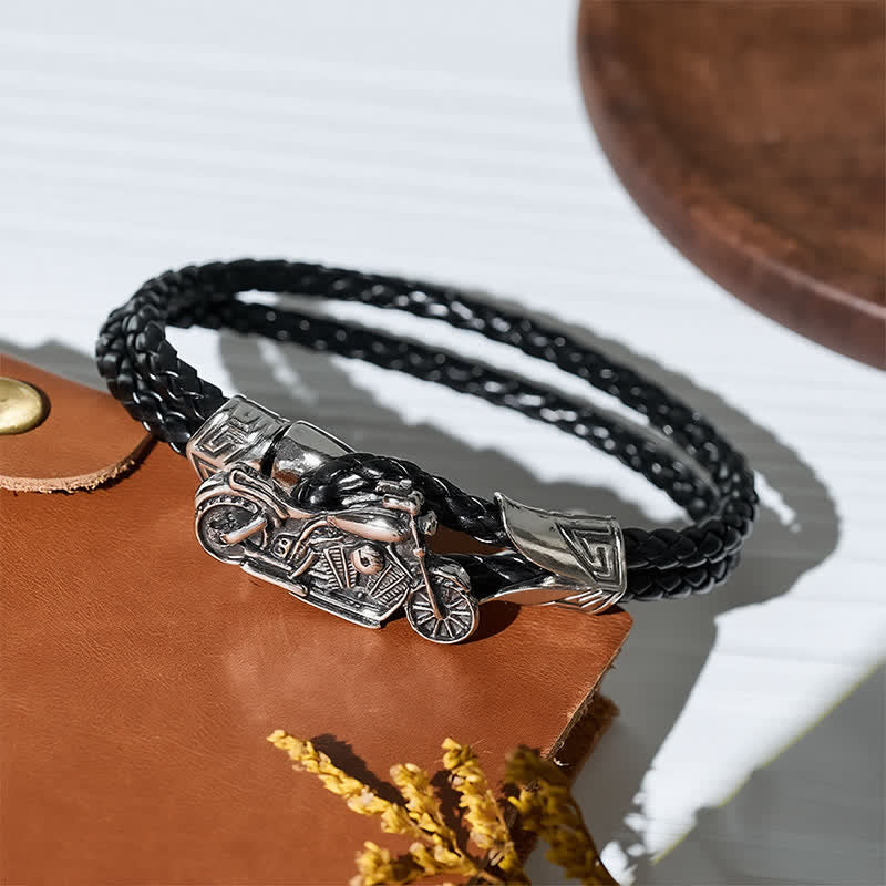 Punk-Retro-Biker-Motorrad-Muster-Lederarmband - image 3